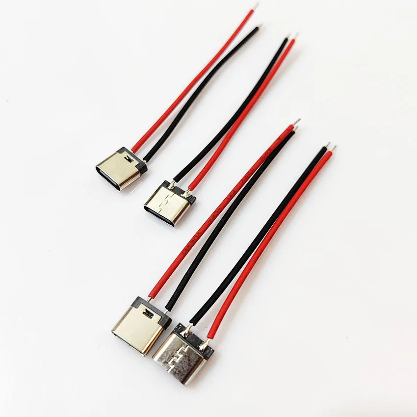 10pcs Micro USB JACK 3.1 Type-C 2Pin 2P Welding Wire Female Connector Straight For Mobile Phone Charging Port Charging Socket