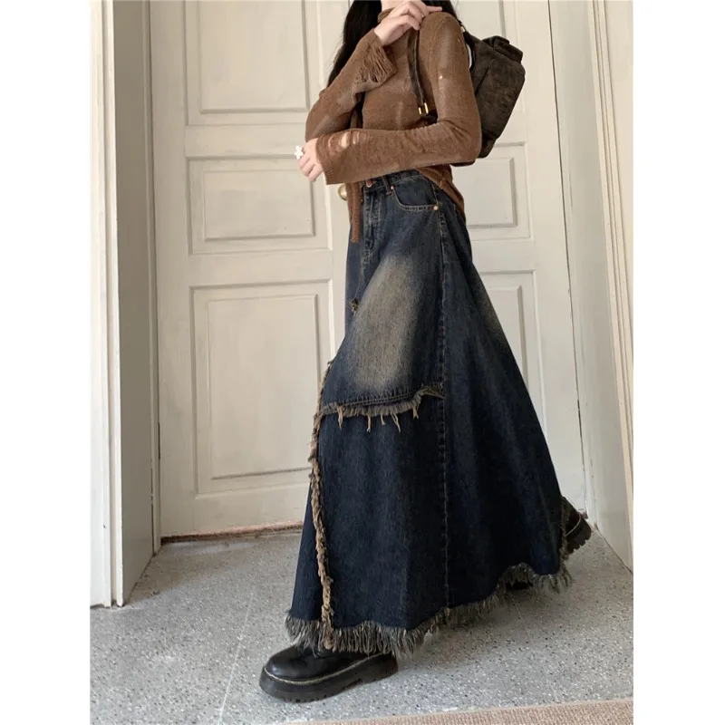 

Vintage High Waist Loose Denim Skirts Women Y2k Grunge Streetwear Pockets Chic Long Skirts Female Casual Harajuku Aesthetic