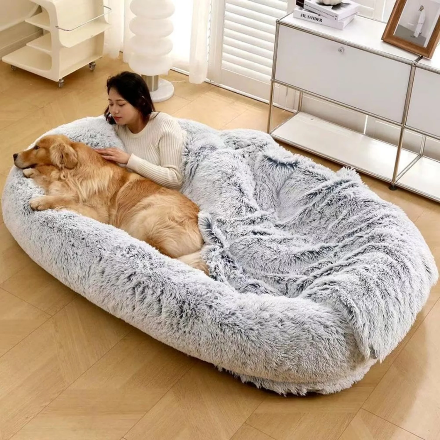 Hundesofa 165x100x30 cm | Waschbarer 3D-Komfortschaum mit Plüschbezug, rutschfester Boden – ideal für große Hunde
