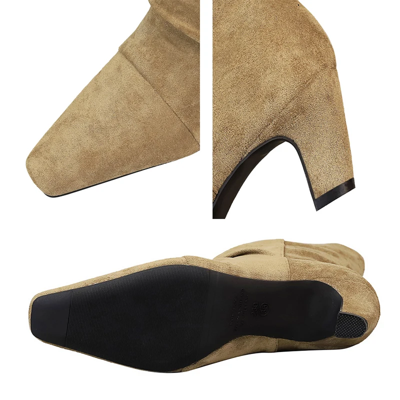 ريترو ستايل ساحة تو أحذية رعاة البقر الغربية أحذية النساء الجلد المدبوغ مطوي منتصف العجل الأحذية كعب مكتنز أحذية عالية الكعب أحذية الشتاء