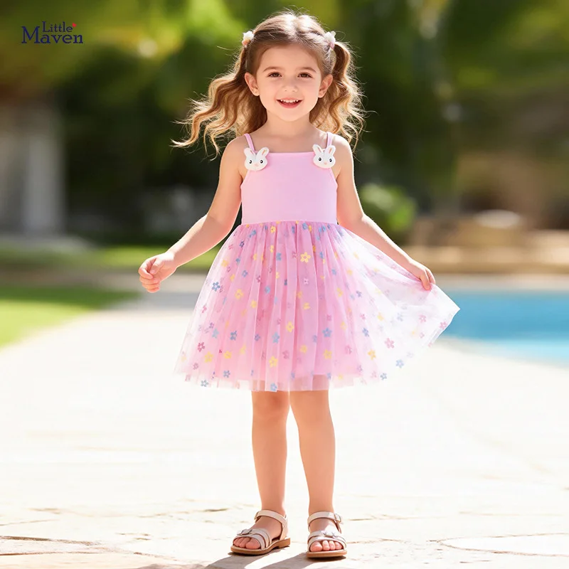 Summer cute suspender dress Cartoon baby dress Sheer Mesh Princess Dress