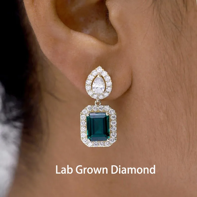 9.20CTW Emerald Pear And Round DEF / VS VVS Lab Grown Diamond Gemstone Pendant Elegant Earrings 10K 14K Women's Jewelrt