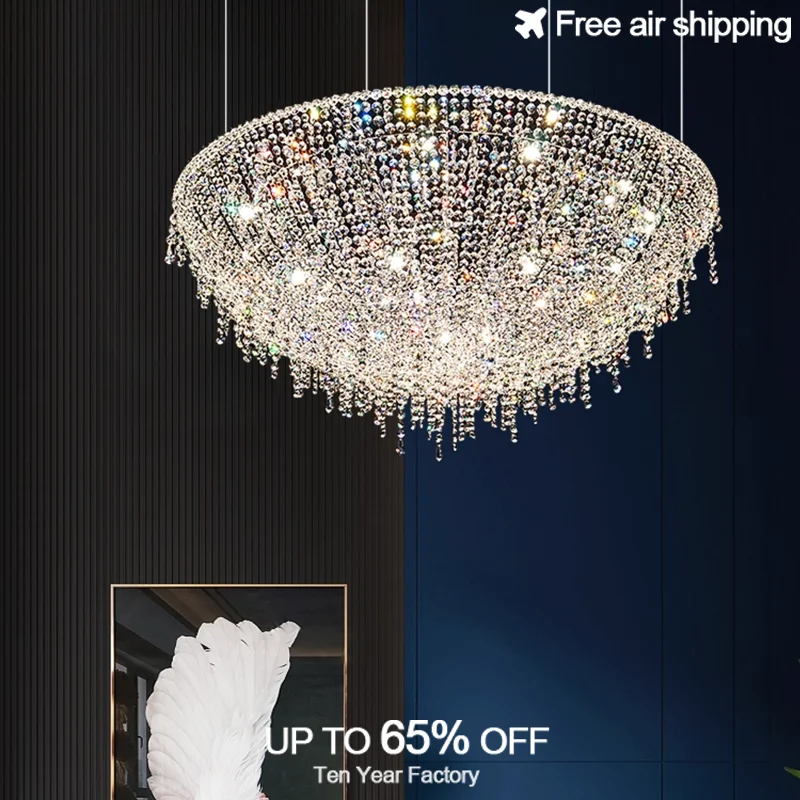 

European Style Luxury Crystal Chrome LED Suspension Chandelier Ceiling Light Lusters Lamp for Dining Room Decor