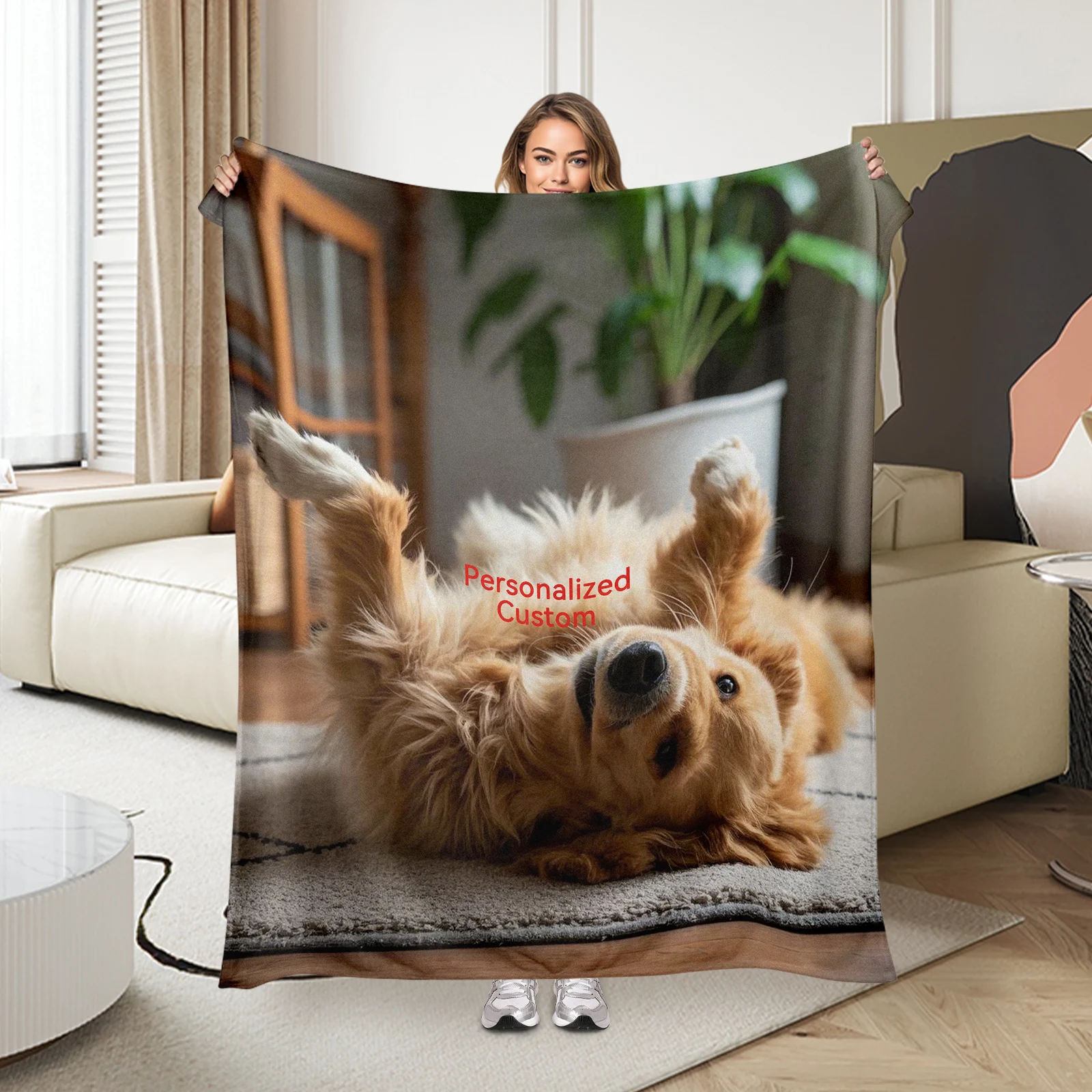 Specially Designed Flannel Blanket Featuring Adorable Dogs With One Customizable Picture For Loved Ones