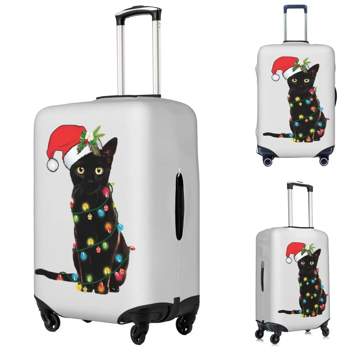 

Черный Санта-Клаус, запутанный в светях, Рождественский чехол для чемодана Санта-Клауса, защитные эластичные защитные чехлы для багажа для 18-32 дюймов
