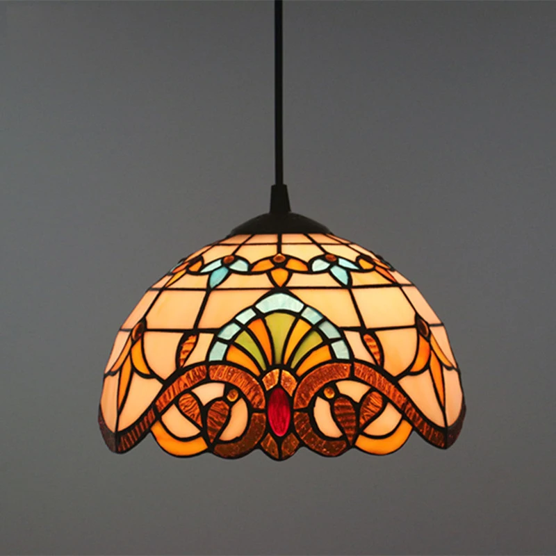 

Small Tiffany Pendant Lights Mediterranean Baroque Stained Glass Hanging Lamp Led Kitchen Lighting Fixtures Home Loft Decor