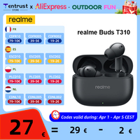 Global Version realme Buds T310 46dB Hybrid Noise Cancellation 40Hours Total Playback 12.4mm Dynamic Bass Driver IP55 Waterproof