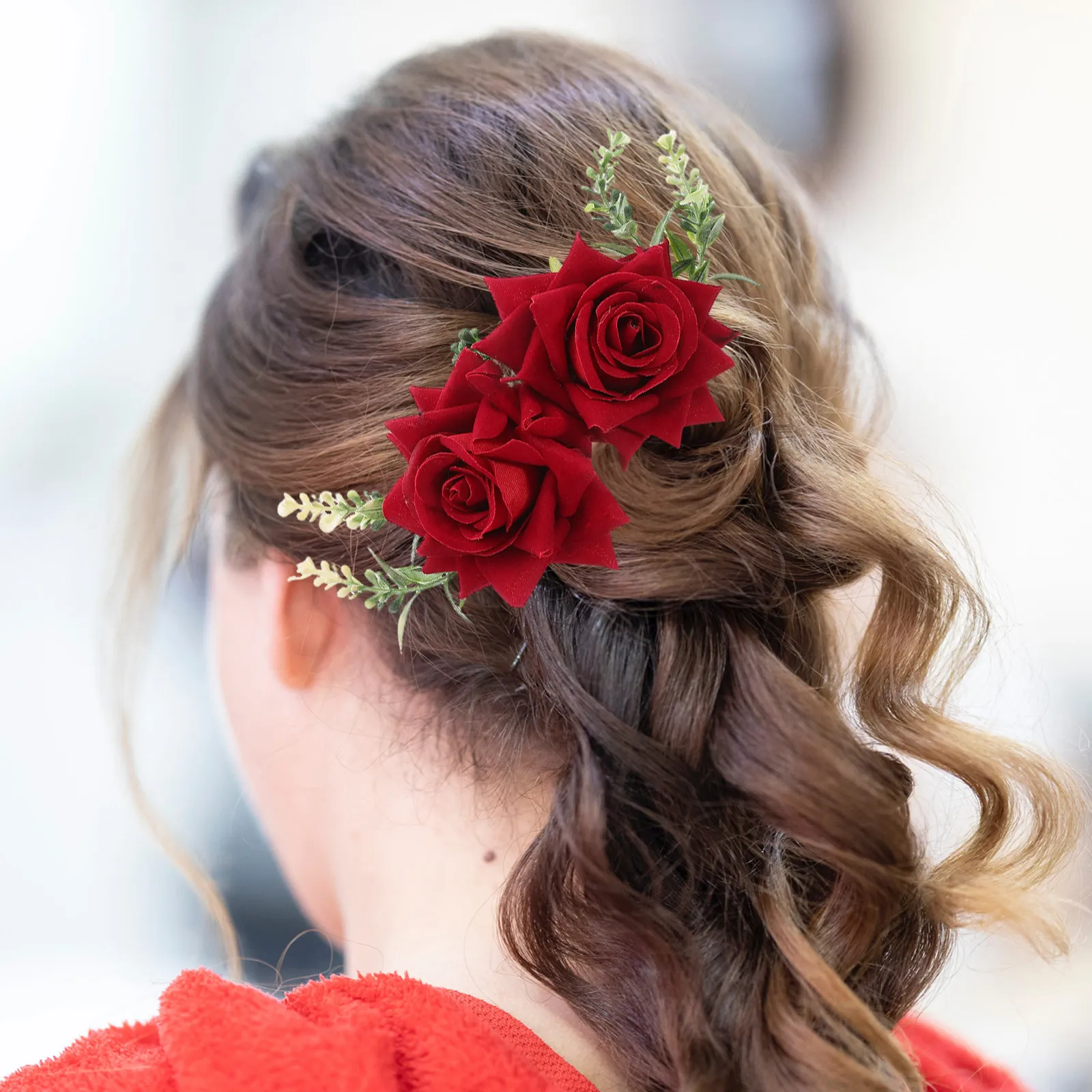 

Artificial Red Rose Flower Hair Side Comb Metal Teeth Bridal Wedding Party Hair Clip Floral Accessory for Women Elegant Formal