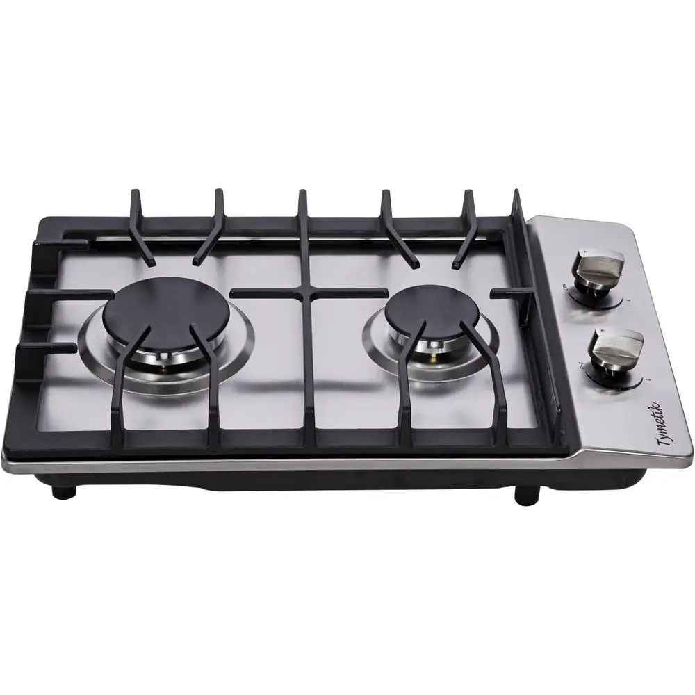 Fogão a Gás Embutido de Aço Inoxidável com Duas Queimadores de 12 Polegadas - Gás Natural/Propano, Adequado para Uso Interno, Externo e em Trailers