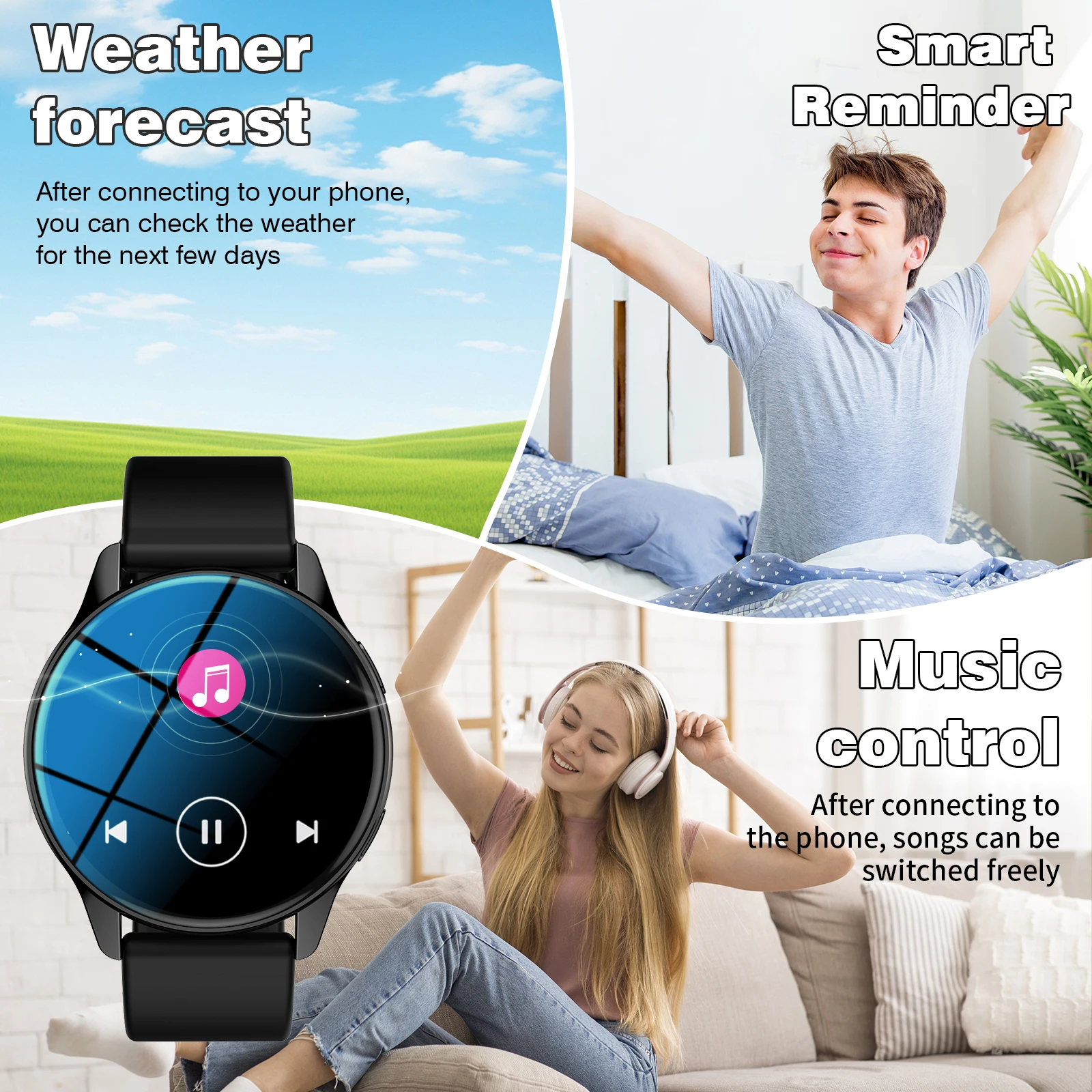 ساعة ذكية، تذكير بالمكالمات، عرض تذكير بالرسائل، وضع رياضي متعدد، تشغيل الموسيقى، مناسبة للرجال/النساء #6