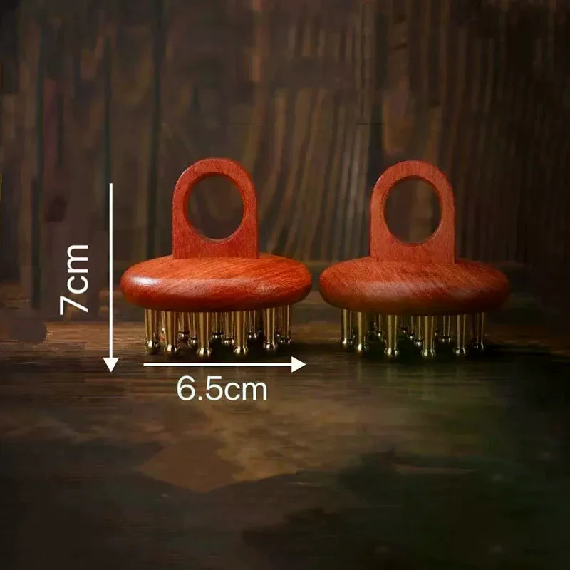Head Meridians Massage Comb Copper Sandalwood Meridians Fine Tooth Comb Needling Guasha Scalp Massage Brush Relax Body Massager