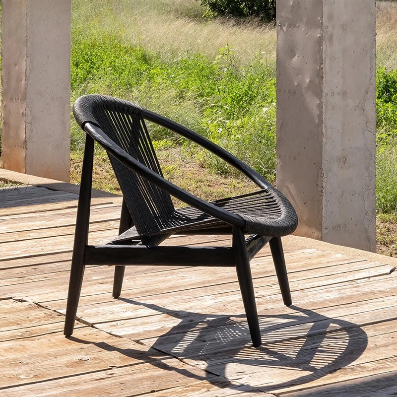 Solid wood rattan sofa single rattan chair teak Chinese leisure outdoor lazy balcony waterproof and sunscreen coffee table combi