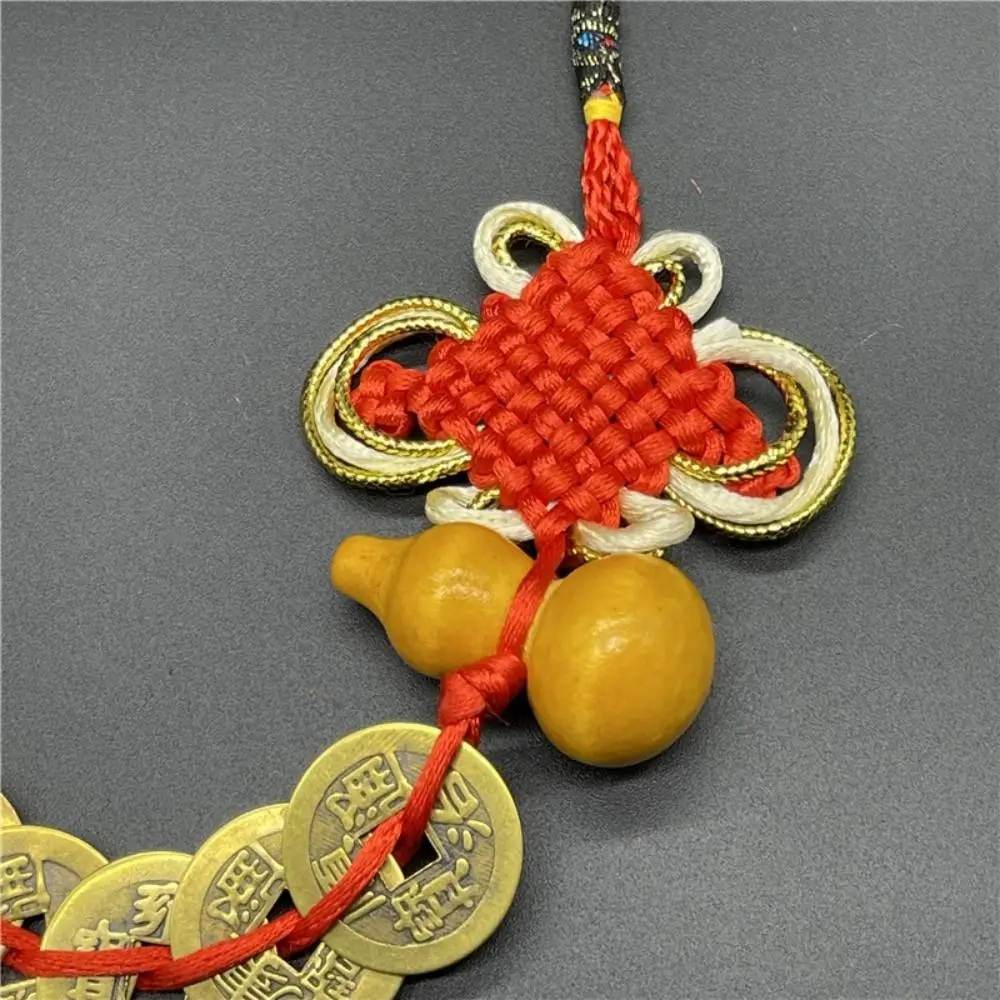 Handmade Gourds Chinese Knot Tassel Feng Shui Hu Lu Pendant with 5pcs Coins Wealth Success Lucky Charm Home Car Hanger Decors