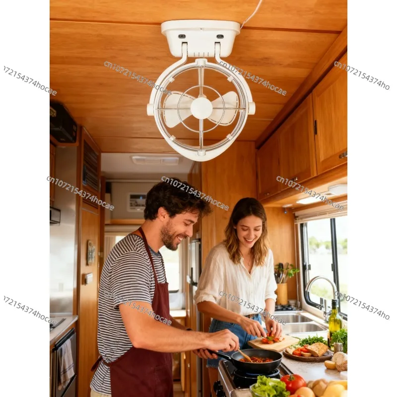 8 Inch 360° Rotatable RV Fan 2 Blades Quiet Brushless Motor 12V 24V Universal Marine Yacht Camper Ceiling Fan