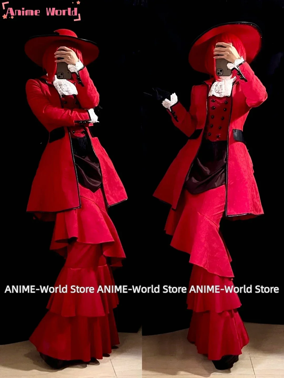 《Custom size》Anime Black Butler Angelina Red Madam Red Dares Cosplay Costume With Hat view 4