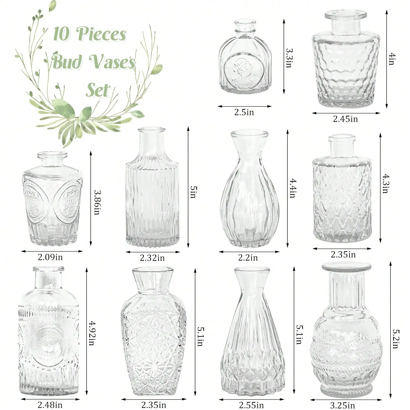 10/12/15 Pcs Glass Bud Vases, Small Clear Glass Vases For Flowers In Bulk, Mini Vintage Embossed Vases For Wedding Centerpieces, Birthday Party, Baby Shower, Home Table Decorations