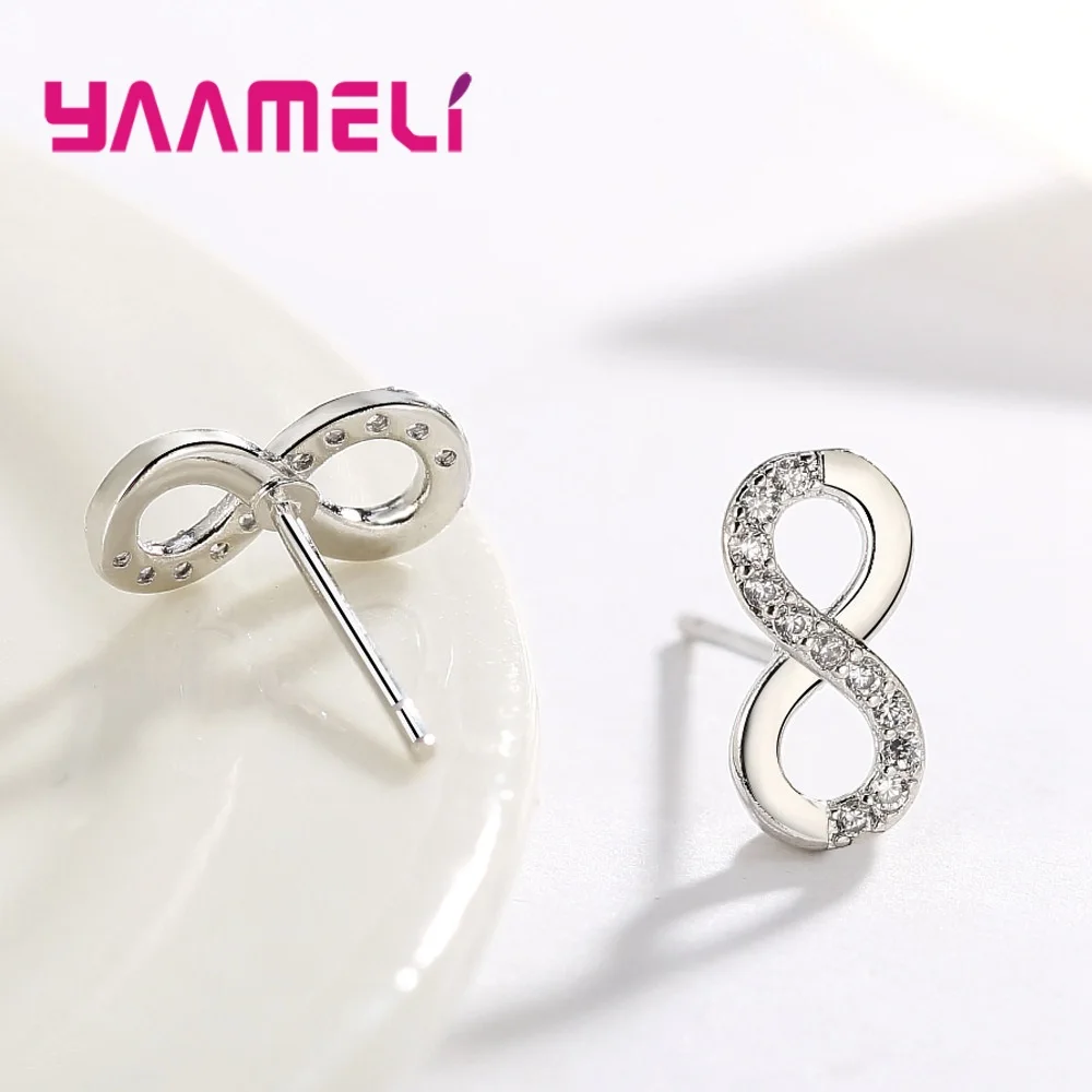 Real Pure 925 Sterling Silver Infinity Love Bowknot Earrings for Wedding Engagement AAA+ CZ Crystal Women Fashion Accessory