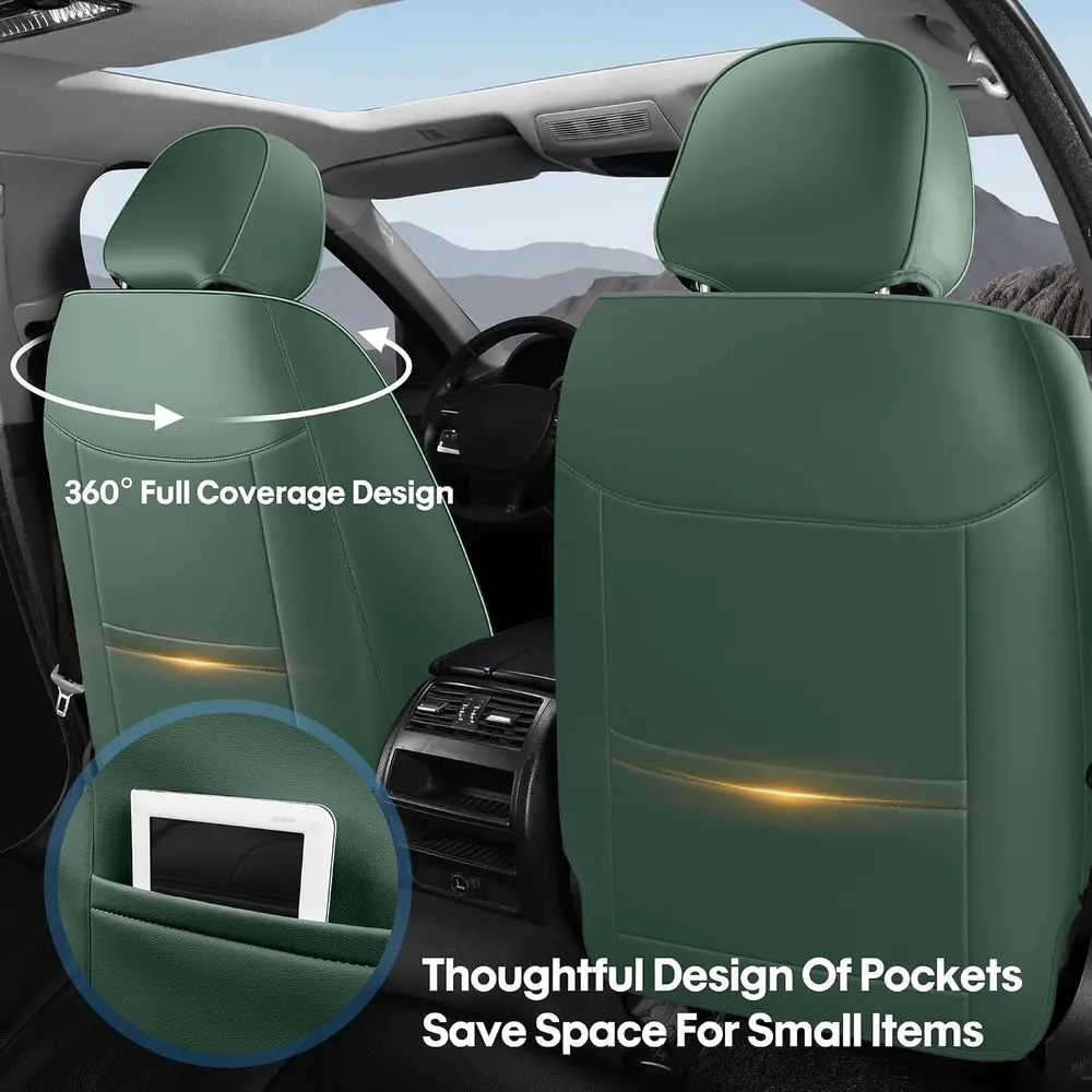 Universal Car Seat Covers Set, Leather-Like Material, Waterproof Seat Protectors with Lumbar Support for Cars, SUVs, and Trucks,
