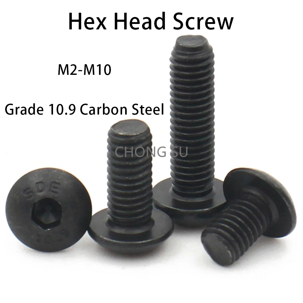 

20-50pcs Black Grade 10.9 Carbon Steel M1.6 M2 M2.5 M3 M3.5 M4 Hexagon Hex Socket Round Head Cap Screw Bolt Furniture Fastener