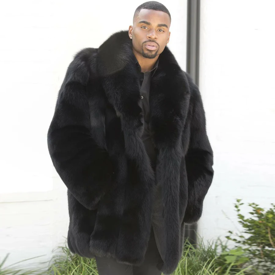 Real Fur Coat Men Fox Fur Coat Luxury Winter Men's Coat Black Natural Fox Fur Jacket 2024 High Quality Warm