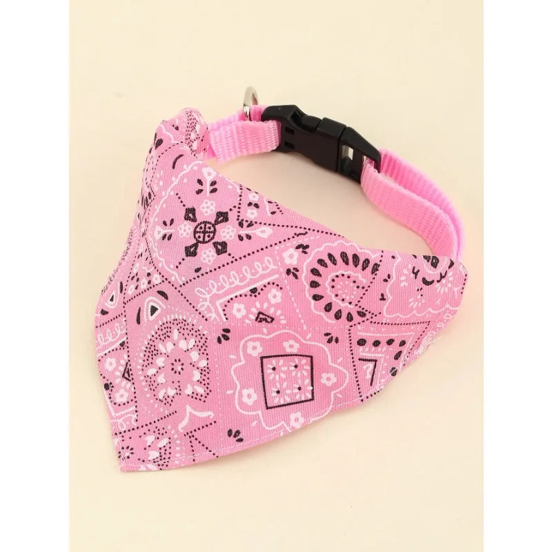 

1pc Pink Color Random Pattern Pet Bandana With Adjustable Triangle Shape & Buckle Pet Dog Neck Scarf Puppy Cat Dog Collar Bibs