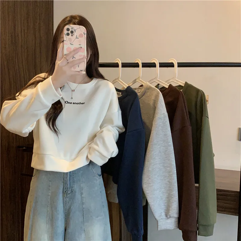 

Hatless O-Neck Casual Pullover Thin Long Sleeve Sweater Women's Spring 2023 New Korean Style Loose Basics Short Tops