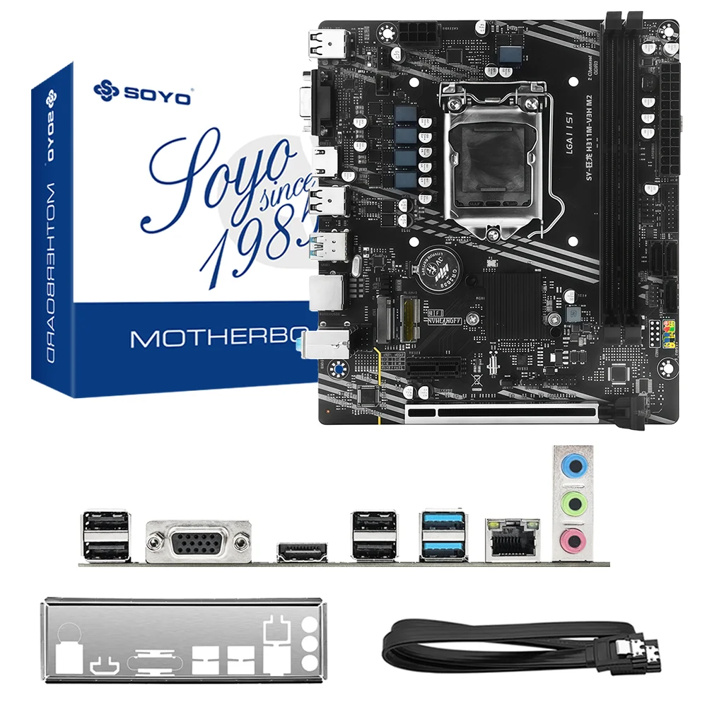 SOYO H311M Motherboard Game I3 7100CPU 8G RAM Memory TPM2.0 LGA1151 Computer Combo Set Desktop PCIe3.0X16 HDMI 24+8PIN VGA