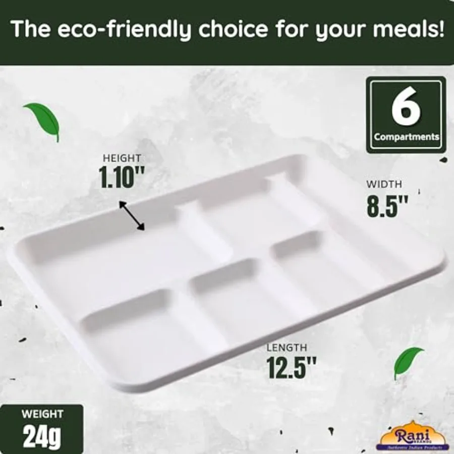 Rani Biodegradable Divided Plates, Pack of 125 ~ Party, Thali, Buffet Disposable and Eco-Friendly Heavy-Duty Sturdy Paper Bagas