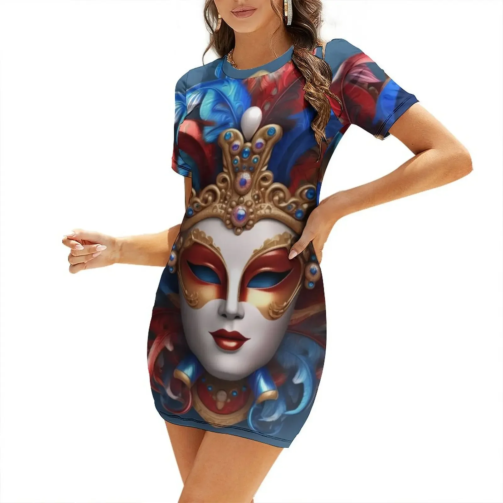 

Intricate and intriguing Venetian carnival mask Short-Sleeved Dress Woman clothing Dress