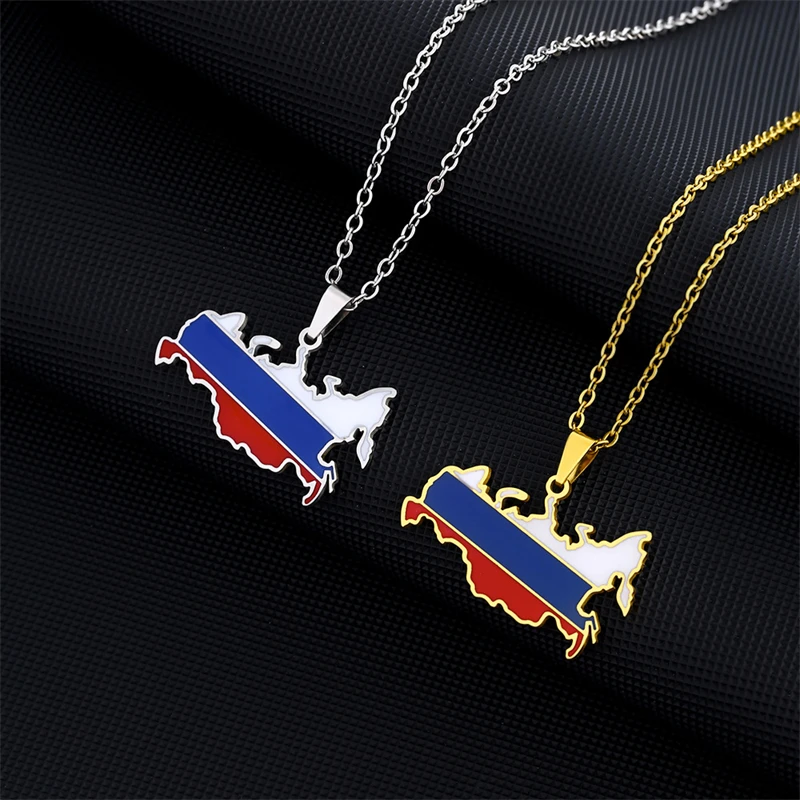 Russia Map Flag Pendant Necklaces The Russian Federation Charm Stainless Steel Jewelry Silver Color/Gold Color Chain Necklaces