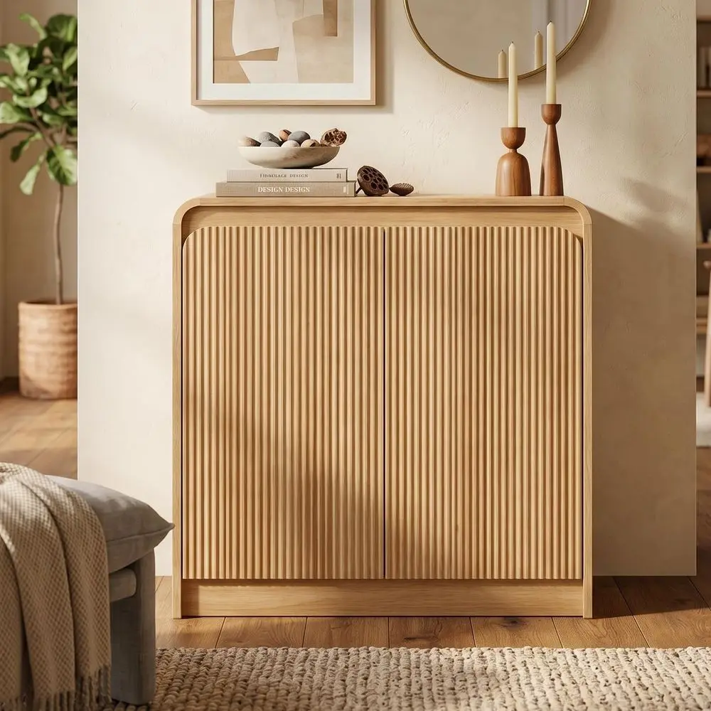 

Curved Design Sideboard, 31 Wooden Buffet Cabinet with 2 Doors & Adjustable Shelves, Perfect for Coffee Bar, Kitchen, Dining & E