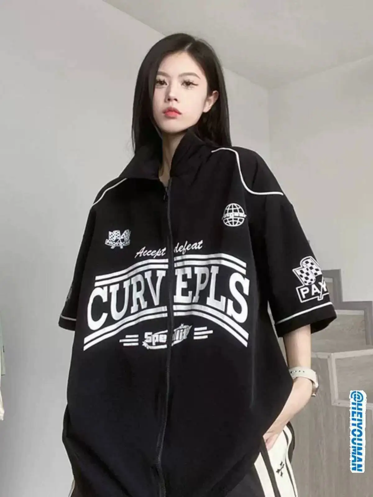 2026 Plus Size Up To 300 Lbs Half Zip Stand Collar Baseball Short Sleeve Cardigan T Shirt Unisex Summer Casual Hockey T-shirt