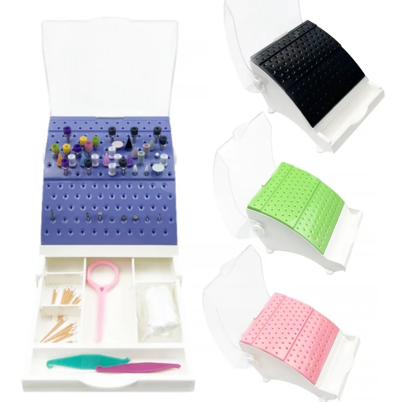 

142Holes Dental Burs Disinfection Box with Drawer and Dust Cover Plastic Bur Drill Bits Stand Holder Organization ﻿