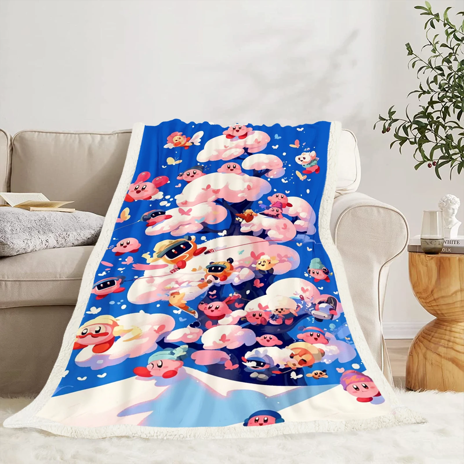 Kirby Cartoon Blanket Cute Printing Kawaii Children Furry Children Various Sizes Printed Fluffy Plush Room Decor