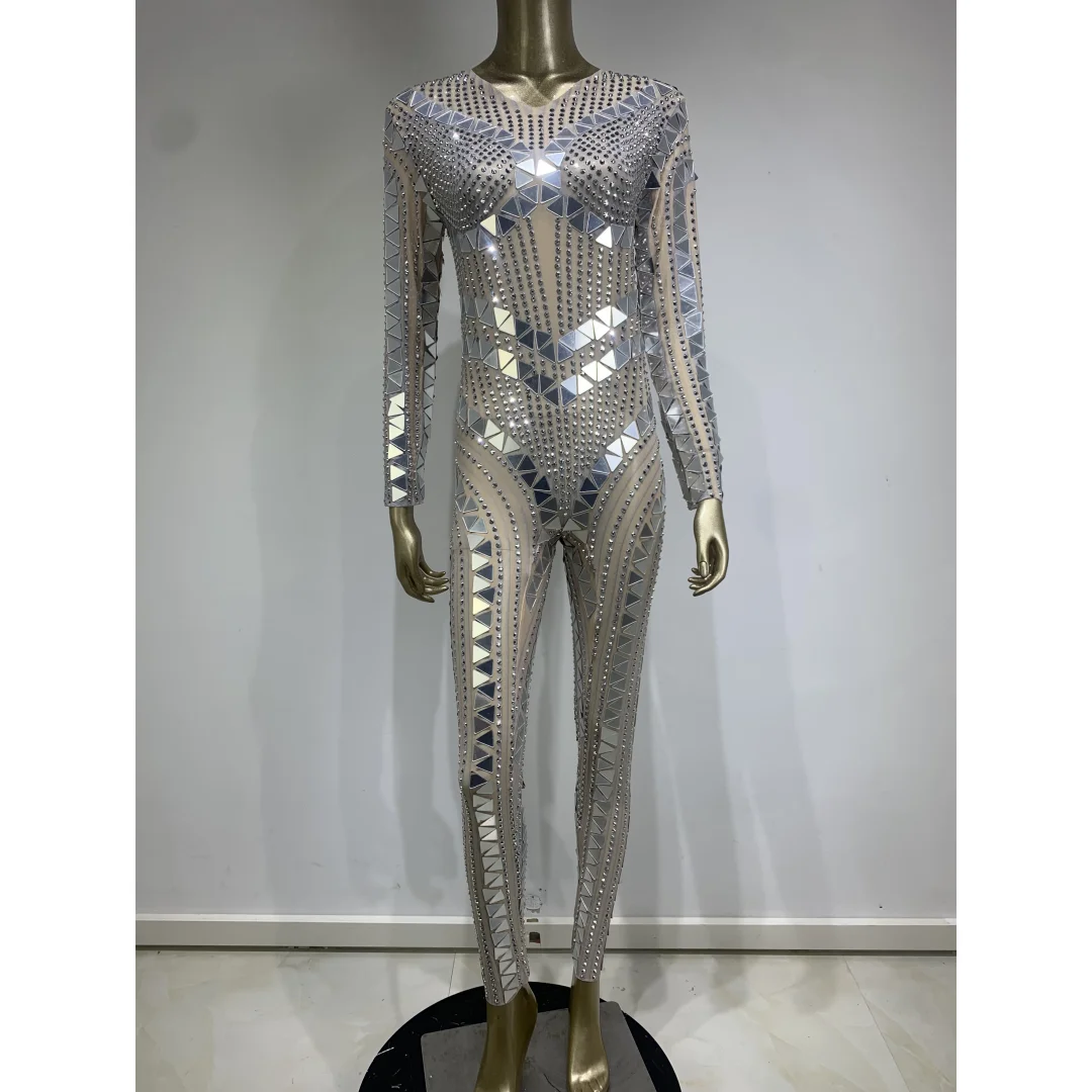 

Women Sparkling Mesh Perspective Stretch Jumpsuit Party Dresses Bar Nightclub Female Singer Stage Performance Costume