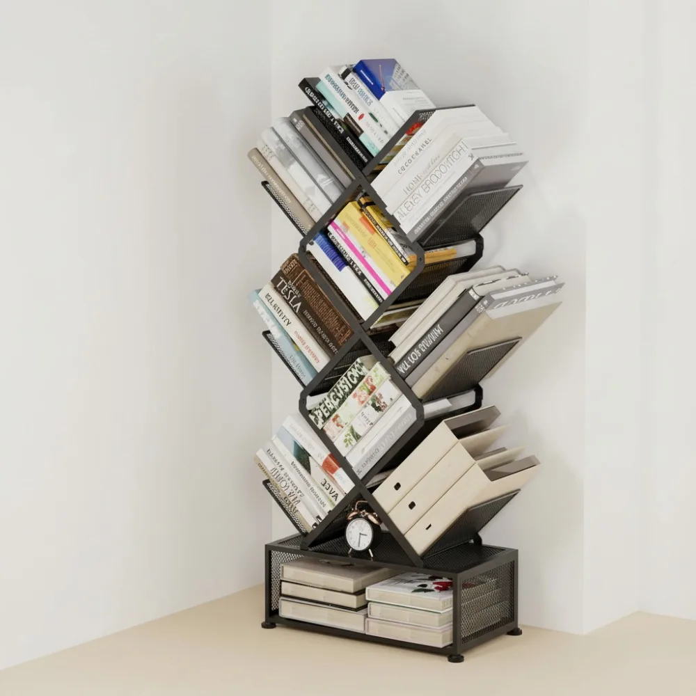 

6-уровневая металлическая книжная полка, складной шкаф для хранения без сборки, прочная полка для спальни, офиса