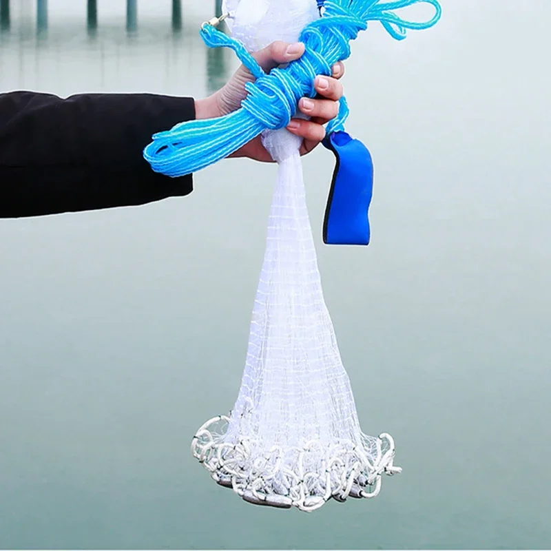 Lawaia Blue Ring Fishing Throw Nets Fishing Invisible Nylon Line Fishing Net with Steel Pendant American Style Hand Cast Network