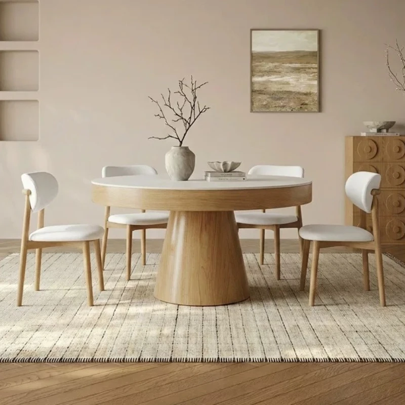Modern Expandable Dining Table Space Saving Mid Century Modern Wooden Dining Table Round Pedestal Comedor Wabi Sabi Furniture
