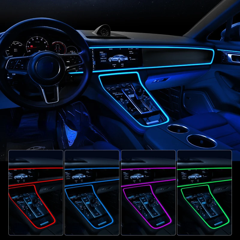 Car Interior Modification No Need To Thread Ambient Light Fiber Optic Cable Cold Light 64 Colors APP Control Atmosphere Light