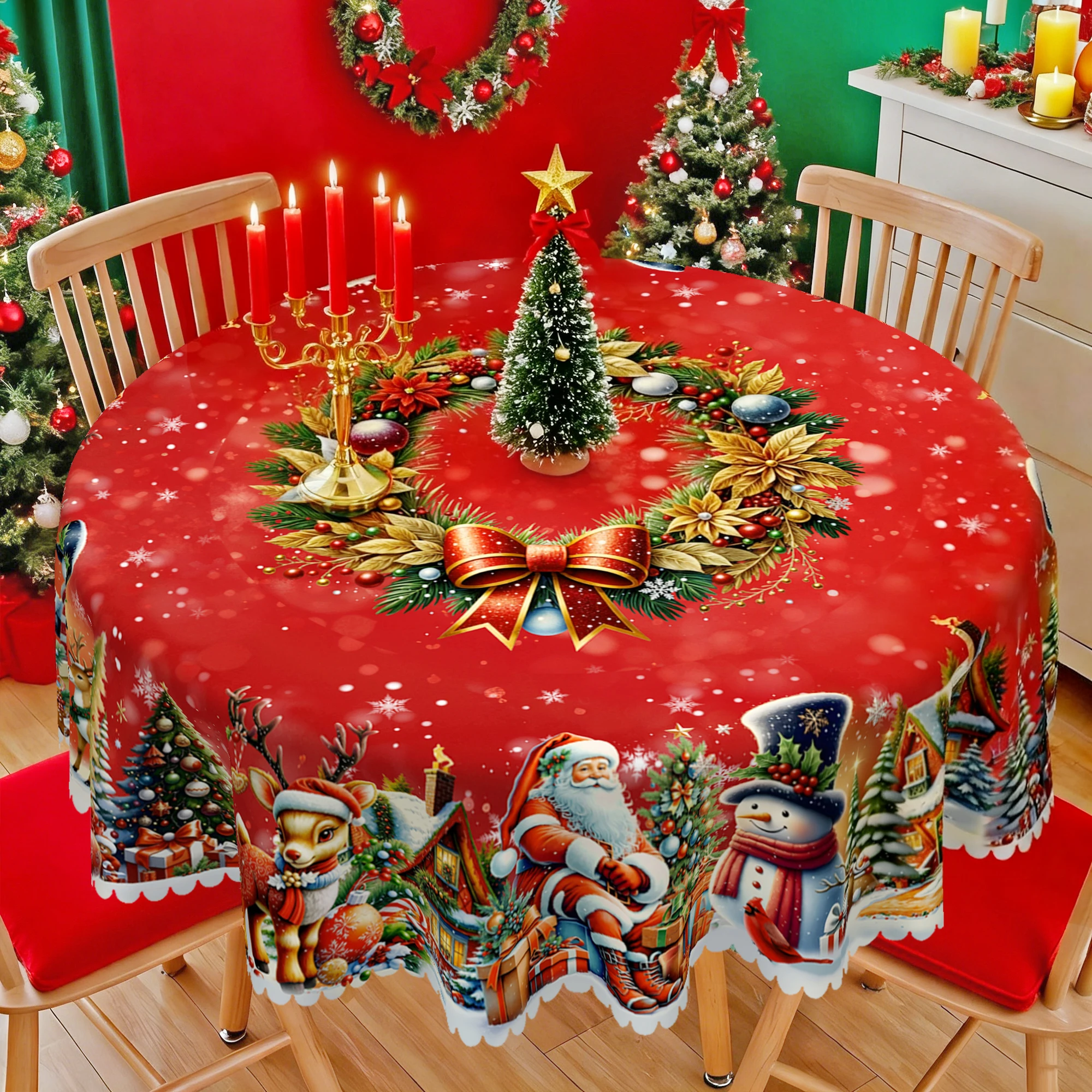 مفرش طاولة عيد الميلاد، 4 مفرش طاولة ذاتي اللصق، سانتا كلوز، رجل الثلج وشجرة عيد الميلاد - مفرش طاولة بوليستر متين، مفرش طاولة من البوليستر، 6 مقاسات متوفر، مفرش طاولة دائري ومستطيل، هدية عيد الميلاد، يخلق لجميع ملحقات المطبخ، م... #3