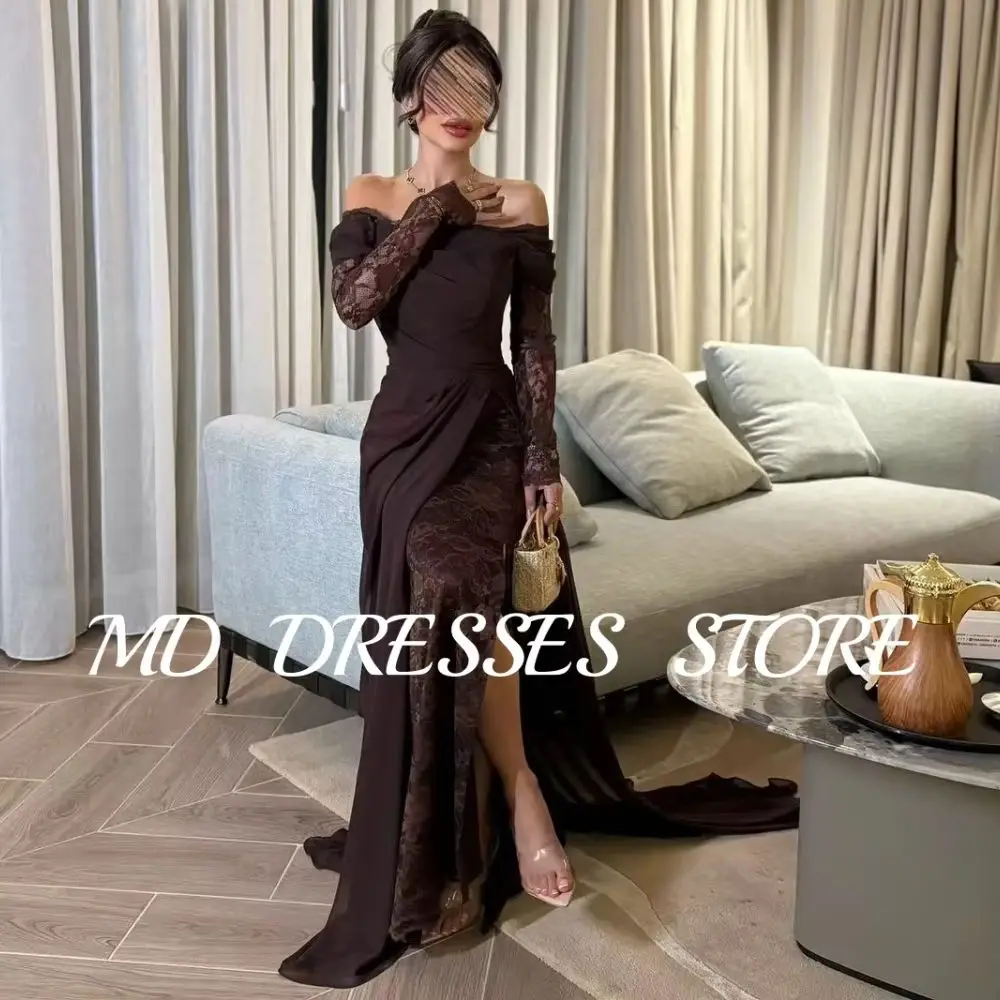 

MD Modern A-line Evening Gown Saudi Arabic Off Shoulder Long Sleeves Special occasion vestidos Floor-Length customised Prom Gown