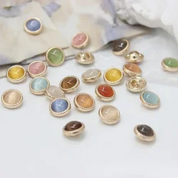 10pcs Gemstone Buttons 11mm Round Glossy Gem Gold Color Metal Buttons Woman's Skirt Blouse Buttons
