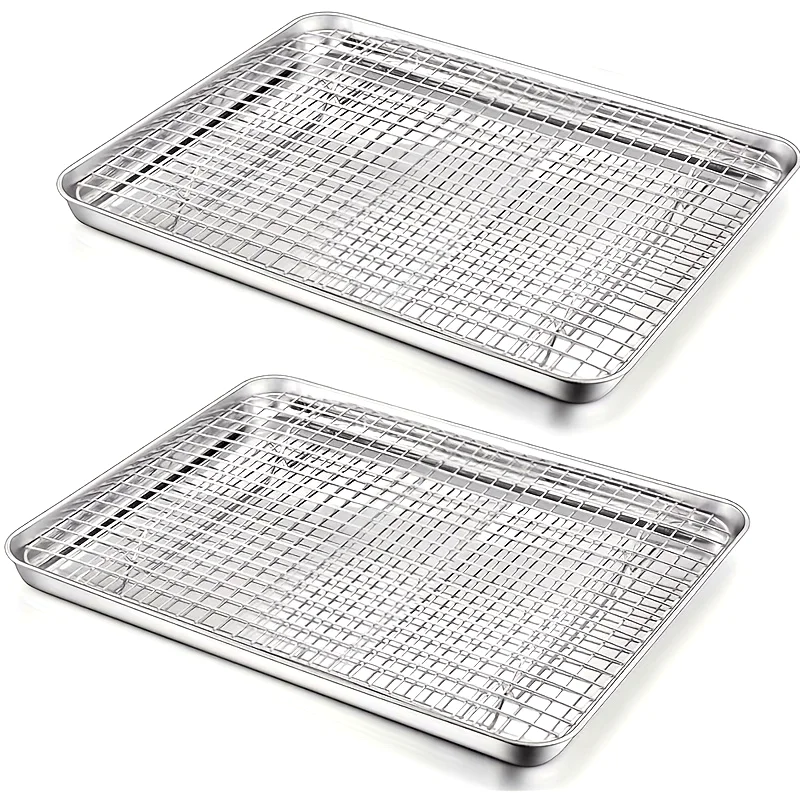 

Stainless Steel Baking Tray With Cooling Rack Set, Rust Proof Baking Tray, Thickened Edges, Suitable For Cooking And Baking
