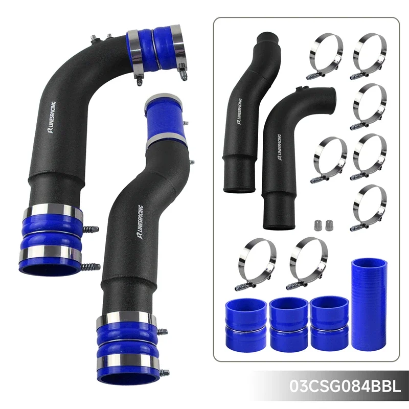 Performance Intercooler Pipe & Boot Clamp Kit For 2007.5-2009 Dodge Ram 2500 3500 6.7L Diesel Turbo Black Wrinkle Aluminum