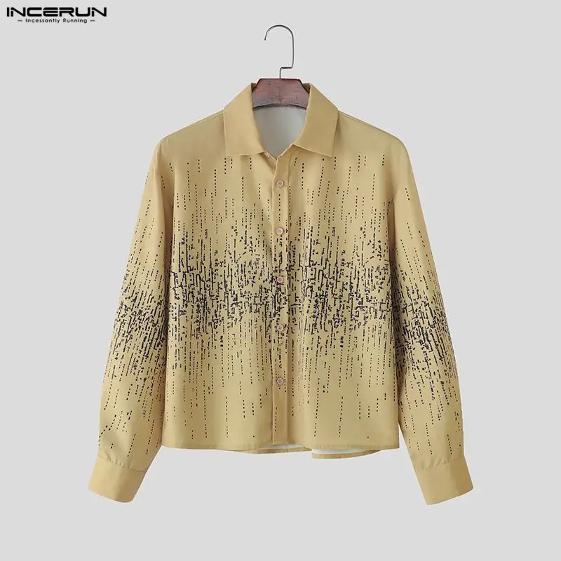

INCERUN Men Shirt Printing Lapel Long Sleeve Casual Men Clothing Streetwear Loose Korean Style Fashion Leisure Tops Male Shirts