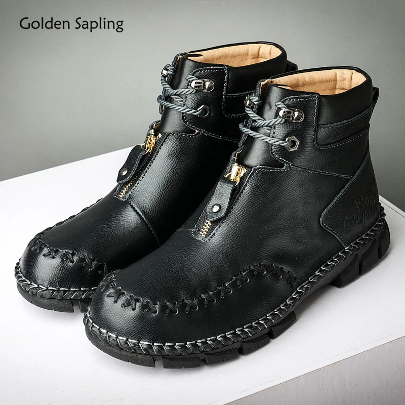 

Golden Sapling Leisure Men's Boots Fashion Platform Shoes for Men Classics Leather Footwear Retro Ankle Boot Casual Work Shoes