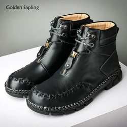 Golden Sapling Leisure Men's Boots Fashion Platform Shoes for Men Classics Leather Footwear Retro Ankle Boot Casual Work Shoes