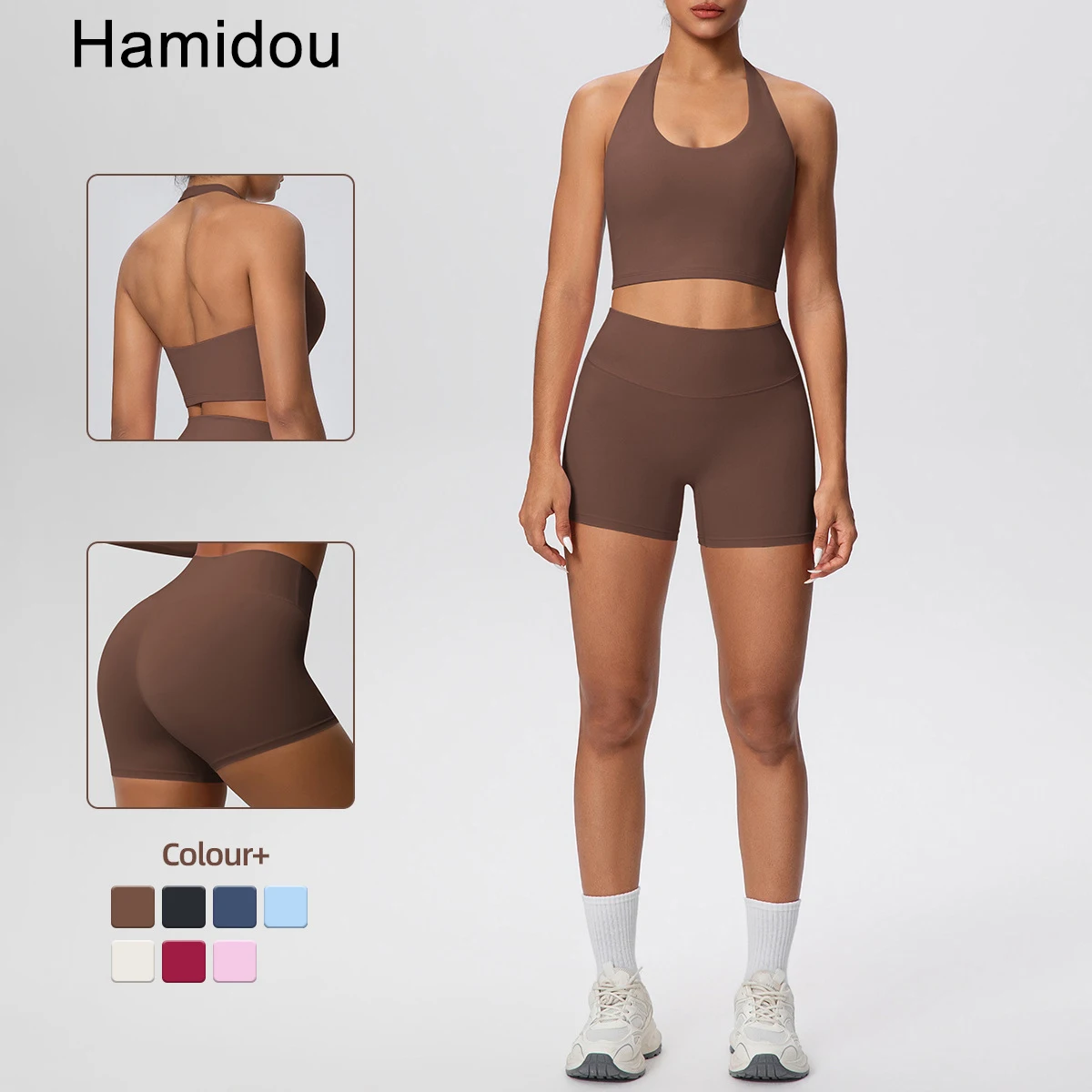 

Комплект для йоги из 2 предметов: высокопрочный спортивный топ-бра с подушечками для груди и шорты для фитнеса с эффектом персиковых ягодиц