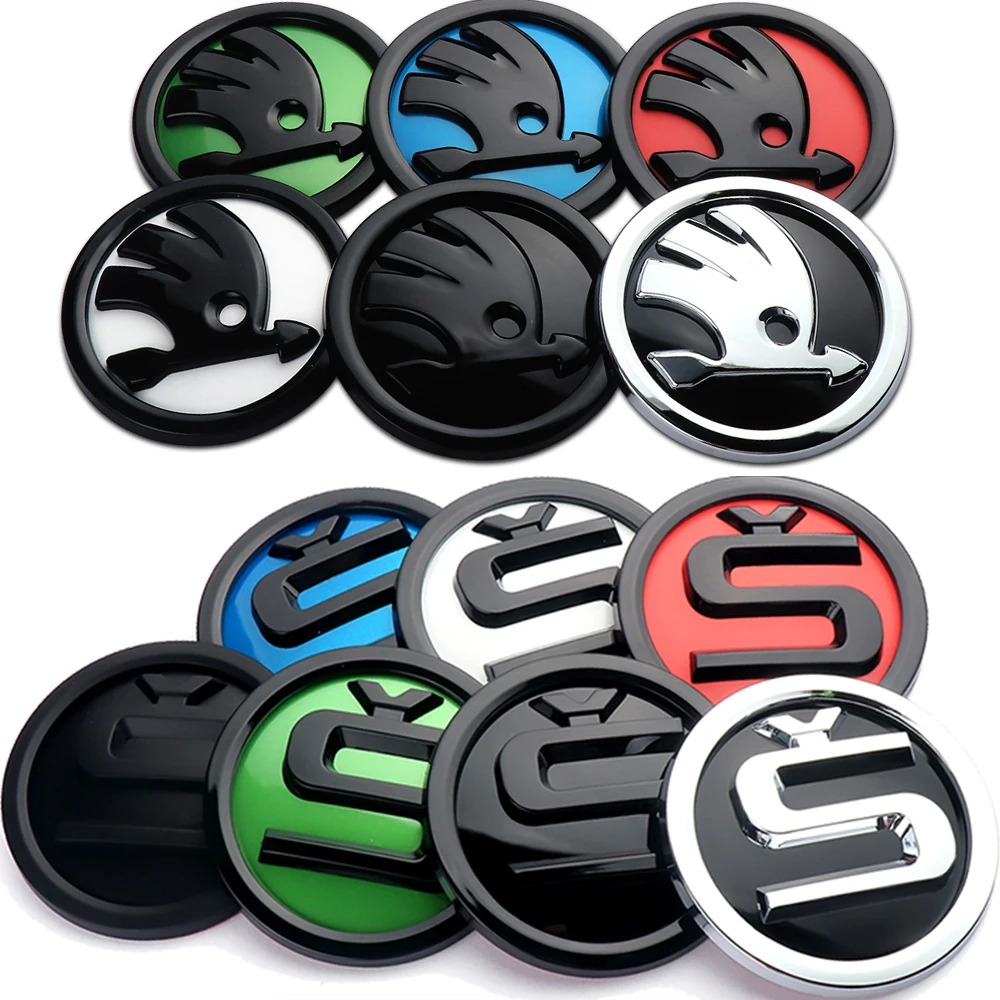 80/90/100mm Cubierta de logotipo para parrilla delantera de coche, pegatina de insignia para tapa de maletero trasero para Skoda S Octavia Rapid Fabia Superb VII Karoq Kamiq