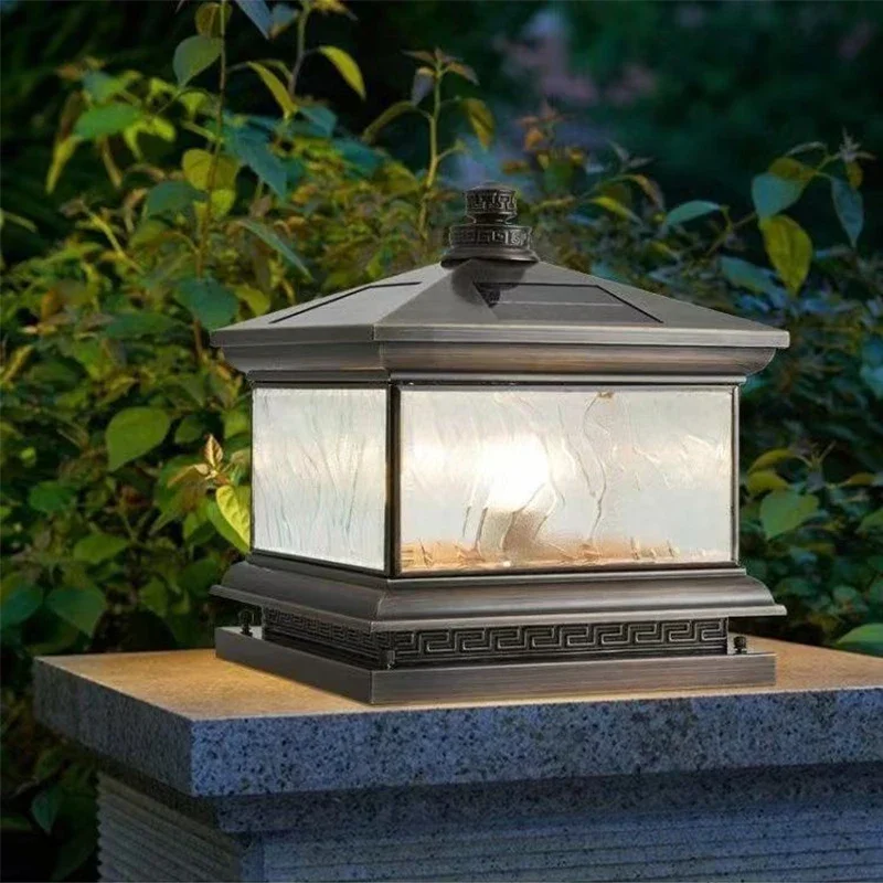 SOFEINA Outdoor Solar Post Lamp Vintage Creative Chinese Brass  Pillar Light LED Waterproof IP65 for Home Villa Courtyard